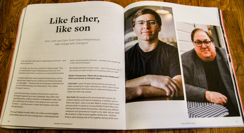 “Like Father, Like Son.” Mobile Pocket Office is featured in Ontraport’s Ontrapreneur Magazine