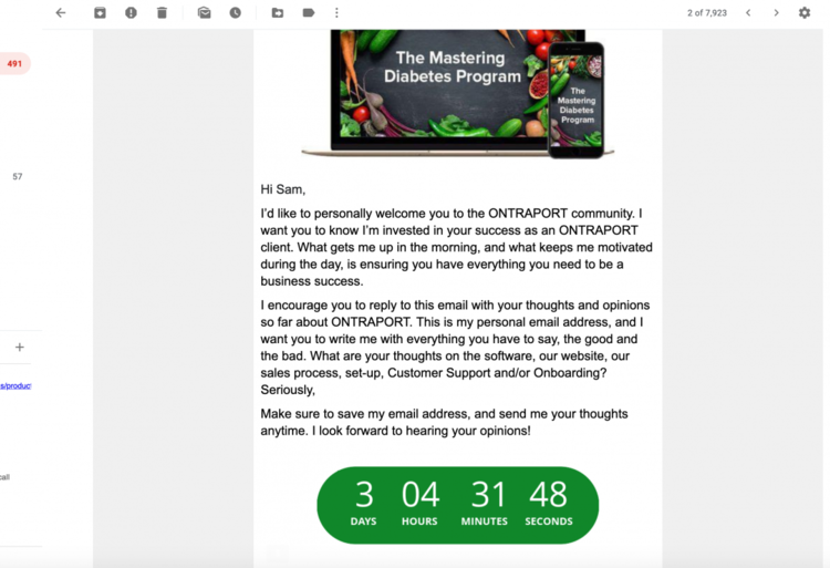 How to add Deadline Funnel countdown timers in the Ontramail email editor in Ontraport